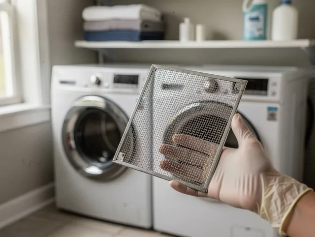 East Hampton Dryer Vent Cleaning specialist performing detailed lint trap cleaning service in East Hampton