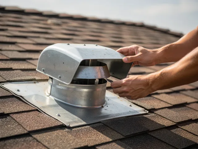 East Hampton Dryer Vent Cleaning certified technician safely cleaning a roof-mounted dryer vent in East Hampton