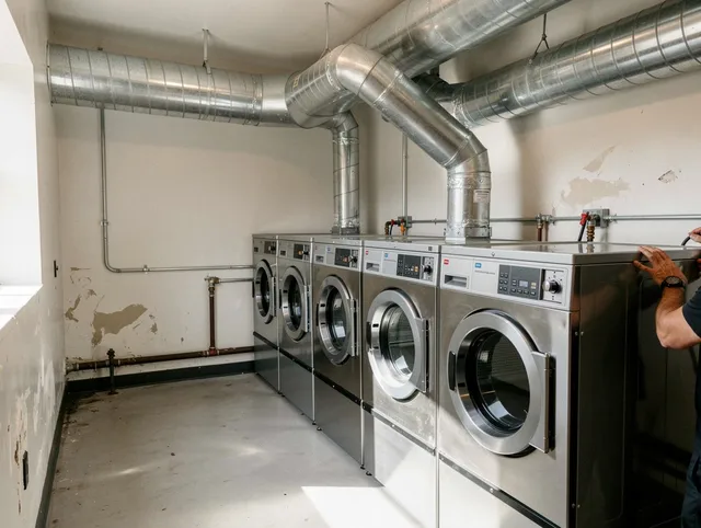 East Hampton Dryer Vent Cleaning team performing large-scale commercial dryer vent cleaning in East Hampton