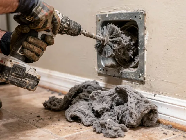 Certified East Hampton Dryer Vent Cleaning technician performing dryer vent cleaning in East Hampton
